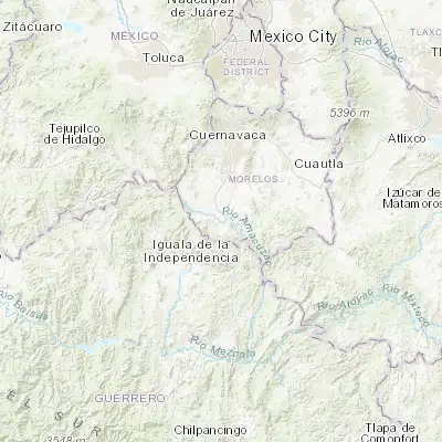 Map showing location of Tehuixtla (18.559440, -99.271190)