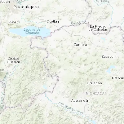 Map showing location of Tingüindín (19.739210, -102.481200)