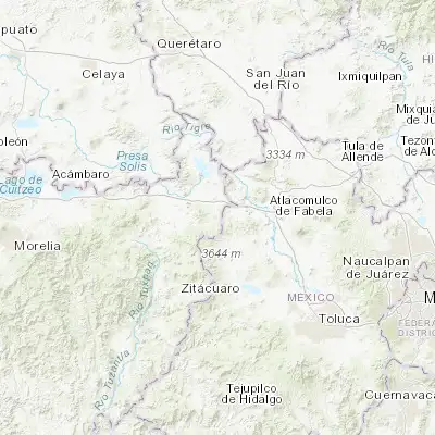 Map showing location of Tlalpujahua de Rayón (19.805230, -100.174090)
