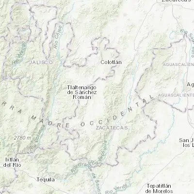 Map showing location of Tlaltenango de Sánchez Román (21.782210, -103.302980)