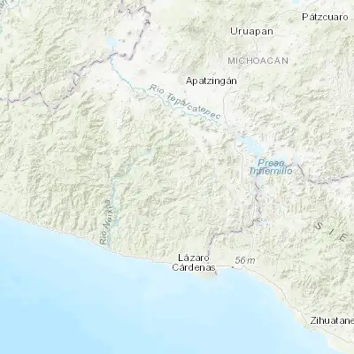 Map showing location of Tumbiscatío de Ruiz (18.526670, -102.378230)