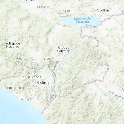 Map showing location of Tuxpan (19.555550, -103.375870)