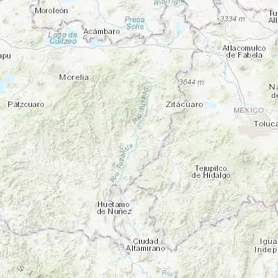 Map showing location of Tuzantla (19.202890, -100.566790)