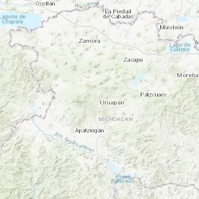 Map showing location of Uruapan (19.411160, -102.056440)