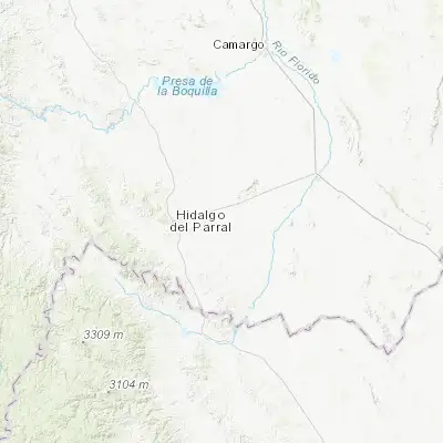 Map showing location of Valle de Allende (26.935270, -105.392710)