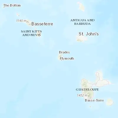 Map showing location of Plymouth (16.705550, -62.212920)