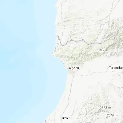 Map showing location of Taghazout (30.542590, -9.711150)