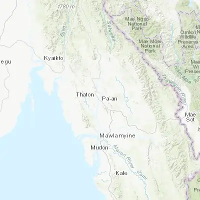 Map showing location of Hpa-An (16.889530, 97.634820)