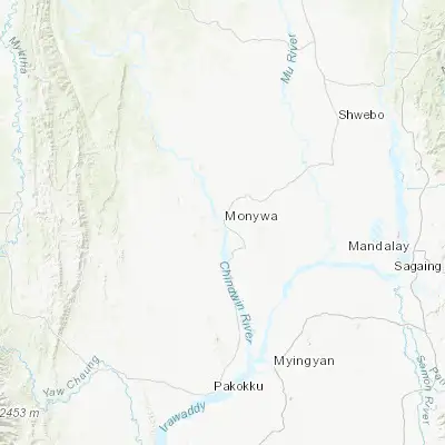 Map showing location of Monywa (22.108560, 95.135830)