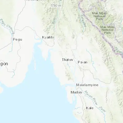 Map showing location of Thaton (16.918670, 97.370010)