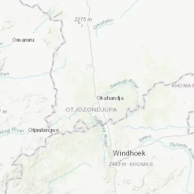 Map showing location of Okahandja (-21.983330, 16.916670)