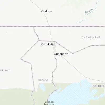 Map showing location of Ondangwa (-17.916670, 15.950000)