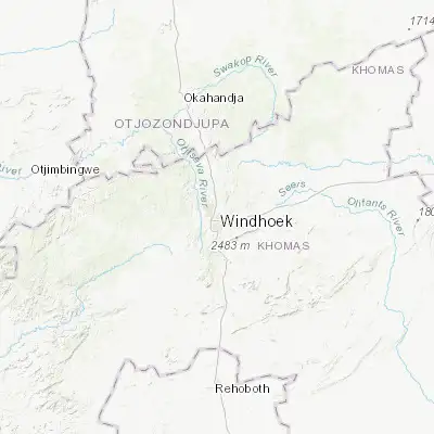 Map showing location of Windhoek (-22.559410, 17.083230)