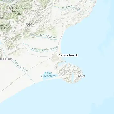 Map showing location of Christchurch (-43.533330, 172.633330)