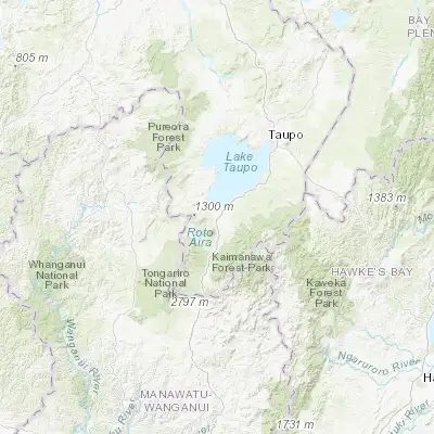 Map showing location of Turangi (-38.990370, 175.808370)