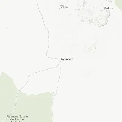 Map showing location of Agadez (16.973330, 7.991110)