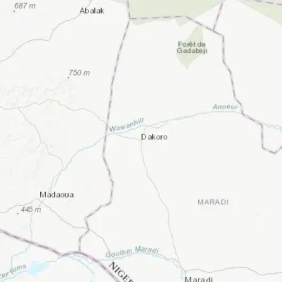 Map showing location of Dakoro (14.510560, 6.765000)