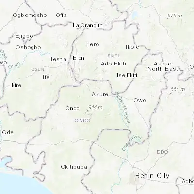Map showing location of Akure (7.252560, 5.193120)