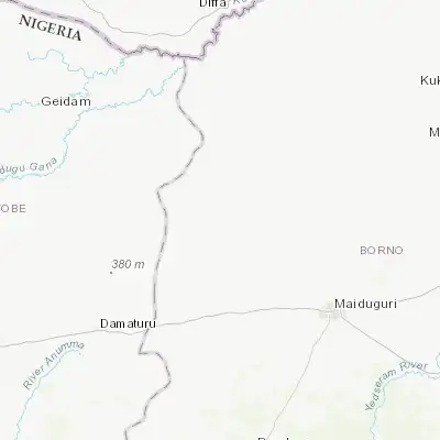 Map showing location of Bornu Yassu (12.275030, 12.568560)