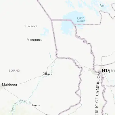 Map showing location of Gamboru (12.372990, 14.206900)