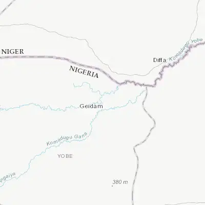 Map showing location of Geidam (12.894390, 11.926490)