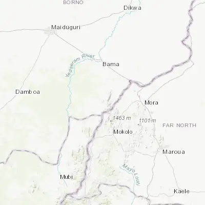 Map showing location of Gwoza (11.083130, 13.695950)