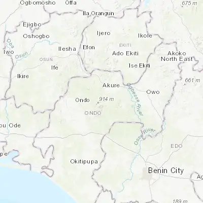 Map showing location of Idanre (7.112700, 5.115900)