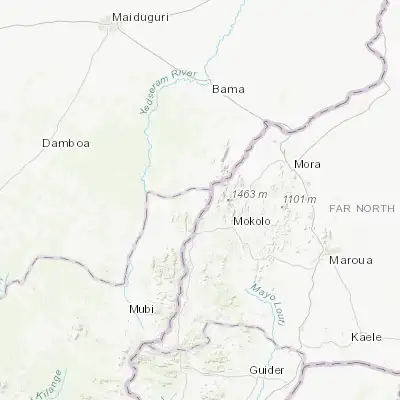 Map showing location of Madagali (10.889420, 13.628320)