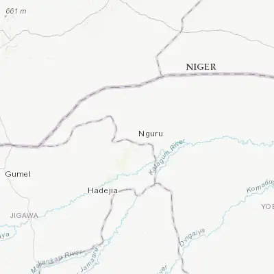Map showing location of Nguru (12.876950, 10.455360)