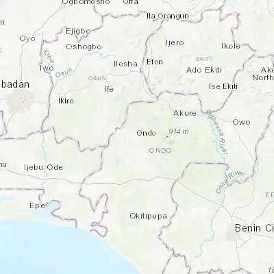 Map showing location of Ondo (7.093160, 4.835280)