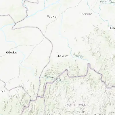 Map showing location of Takum (7.266670, 9.983330)
