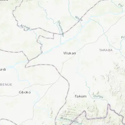 Map showing location of Wukari (7.871390, 9.777860)