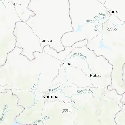 Map showing location of Zaria (11.111280, 7.722700)
