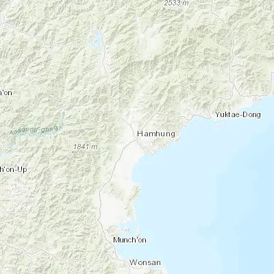 Map showing location of Hamhŭng (39.918330, 127.536390)