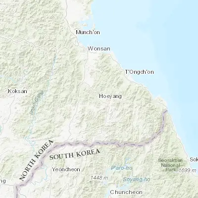 Map showing location of Hoeyang (38.710280, 127.598330)