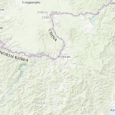 Map showing location of Hyesan (41.401670, 128.177780)