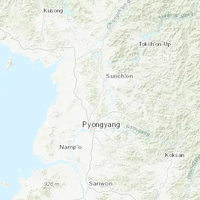 Map showing location of P’yŏngsŏng (39.246390, 125.871940)