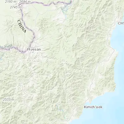 Map showing location of Sŭngjibaegam (41.242780, 128.798890)