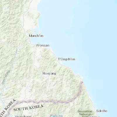 Map showing location of T’ongch’ŏn-ŭp (38.953890, 127.891670)