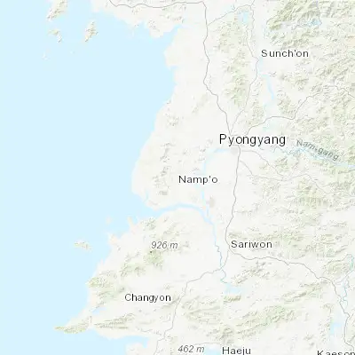 Map showing location of Yonggang-ŭp (38.856110, 125.424440)