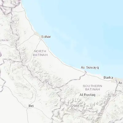 Map showing location of Al Khābūrah (23.971440, 57.093130)