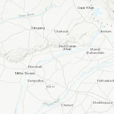 Map showing location of Bhera (32.482060, 72.908650)