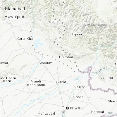 Map showing location of Bhimber (32.974650, 74.078460)