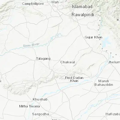 Map showing location of Chakwal (32.932860, 72.853940)
