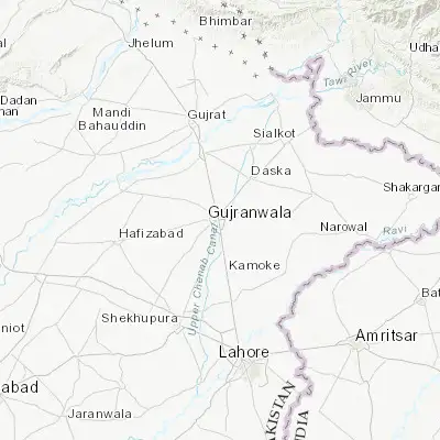 Map showing location of Gujranwala (32.155670, 74.187050)