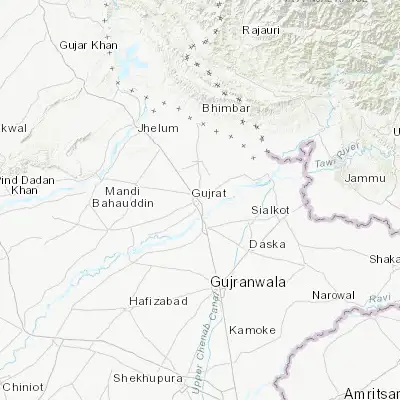 Map showing location of Gujrat (32.574200, 74.075420)