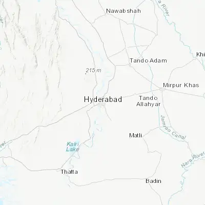 Map showing location of Hyderabad (25.392420, 68.373660)