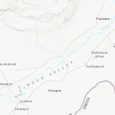 Map showing location of Kashmor (28.432600, 69.583640)