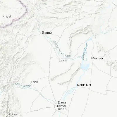 Map showing location of Lakki (32.607240, 70.912340)