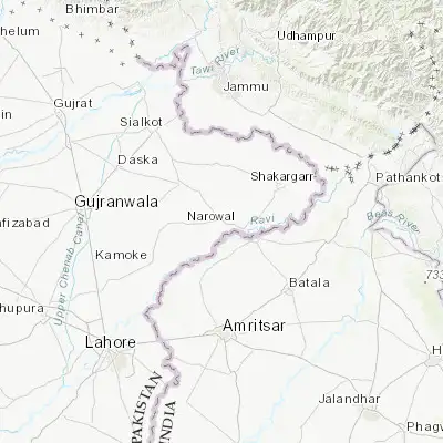Map showing location of Narowal (32.101970, 74.873030)